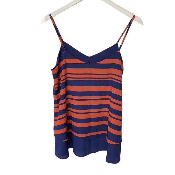 COLLECTIVE CONCEPTS Womens Top Medium Blue Coral Stripe Cami Blouse - Picture 2 of 6